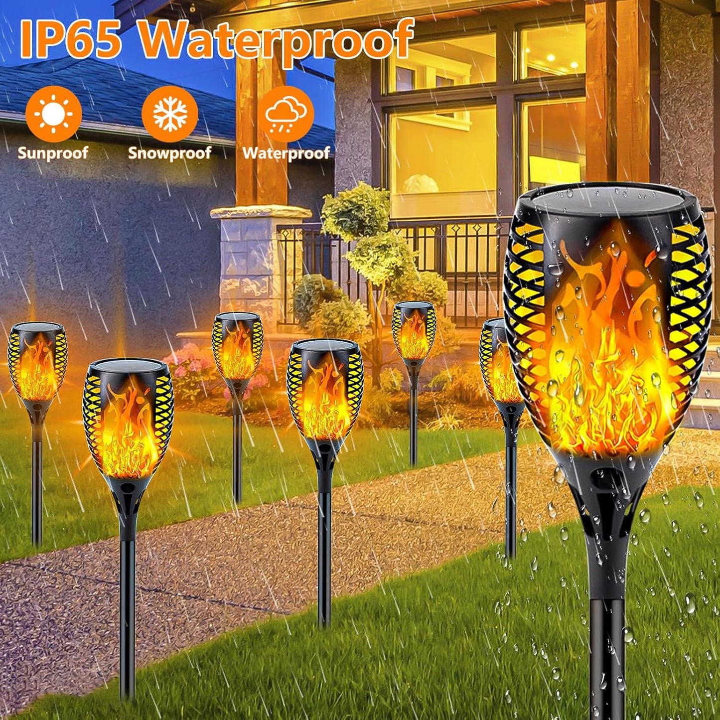 Solar Lights Outdoor, 6 Pack Flickering Flame Solar Torch Lights