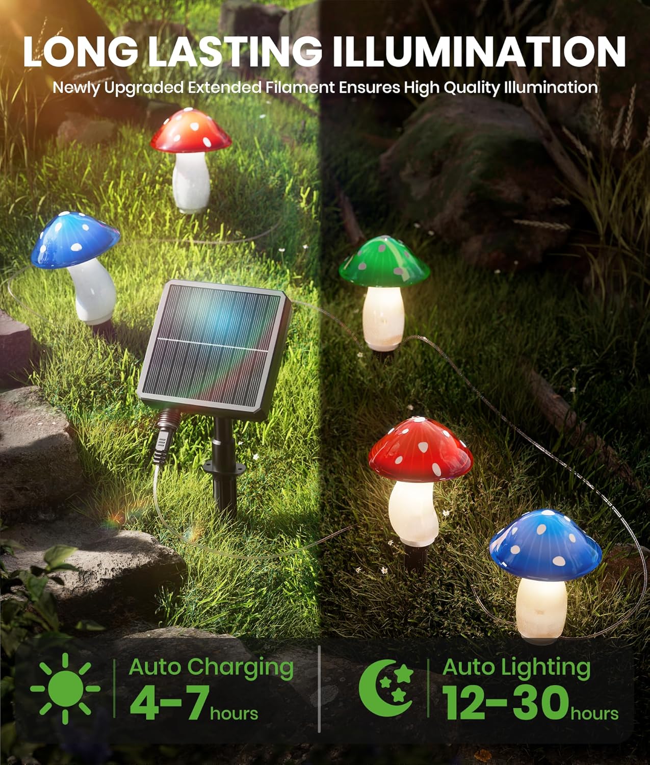 Mushroom Lights Outdoor, 9 Pack 30FT Multicolor