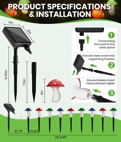 Mushroom Lights Outdoor, 9 Pack 30FT Multicolor